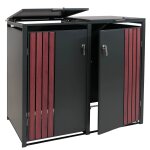 Cache - poubelles ext�rieur pour 2 bacs 80 a 240 l en acier anthracite effet bois fonc� abri poubelles ...
