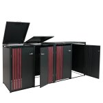 Cache - poubelles ext�rieur pour 4 bacs 80 a 240 l en acier anthracite effet bois abri poubelles avec ...