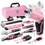 Caisse a outils complete rose 73 pieces avec tournevis sans fil 3, 7 v workpro, boite a outils complete ...