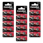 Camelion lot de 3 packs de 10 piles alcaline ag13 lr44 0%hg