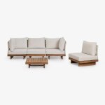 Canap d'angle modulable 4 pices dailin et table basse en bois d'acacia brun acacia