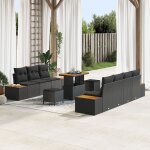 Canap de jardin 10 pices avec coussins noir rotin synthtique acacia, canap de jardin 2 places avec ...
