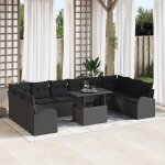 Canap de jardin 11 pices avec coussins en rattan noir, canap de jardin 2 places avec rangement et ...