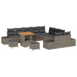 Canap de jardin 13 pices avec coussins gris en rotin synthtique, canap 2 places avec coussins gris ...