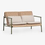 Canap� de jardin 2 places en aluminium et rotin synth�tique duroli vert olive intense