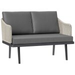 Canap� de jardin 2 places design contemporain - 3 coussins - acier gris r�sine filaire naturel