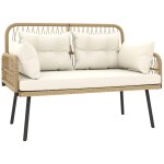 Canap� de jardin 2 places style colonial 5 coussins beige r�sine tress�e aspect rotin