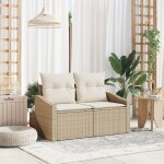 Canap de jardin 2 places vidaxl avec rangement et coussins en poly rotin beige