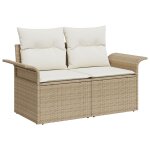 Canap� de jardin 5 pi�ces avec coussins beige en poly rotin, canap� de jardin 2 places avec rangement ...