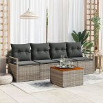 Canap� de jardin de 5 pi�ces avec coussins gris en rotin synth�tique acacia, canap� de jardin 2 places ...