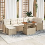 Canap� de jardin 8 pi�ces avec coussins beige en polyrotin, canap� de jardin 2 places avec coussins beige ...