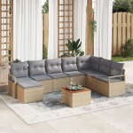 Canap�s de jardin 8 pi�ces avec coussins beige rattan poly acacia, canap� de jardin 2 places avec coussins ...
