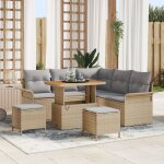 Canap�s de jardin 8 pi�ces avec coussins beige rotin poly acacia, canap� de jardin 2 places avec coussins ...