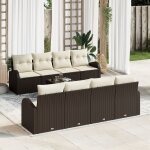 Canap� de jardin 9 pi�ces avec coussins marron en poly rotin, canap� deux places avec rangement et coussins ...
