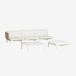 Canap de jardin d'angle modulable 3 pices, pouf et table basse roubly beige amande