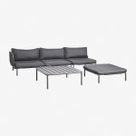 Canap de jardin d'angle modulable 3 pices, pouf et table basse roubly gris graphite