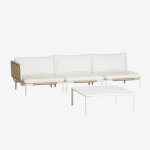 Canapé de jardin d'angle modulable 3 pièces et table basse roubly beige amande Canapé de jardin d'angle modulable 3 pièces et table basse roubly beige amande
