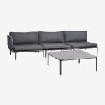 Canapé de jardin d'angle modulable 3 pièces et table basse roubly gris graphite Canapé de jardin d'angle modulable 3 pièces et table basse roubly gris graphite