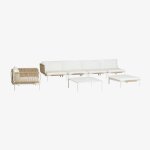 Canap� de jardin d'angle modulable 4 pi�ces avec pouf, fauteuil et table basse roubly beige amande