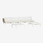Canap de jardin d'angle modulable 4 pices, pouf et table basse roubly beige amande