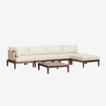 Canap de jardin d'angle modulable 4 pices avec table basse et pouf en bois d'acacia brayan beige crme ...