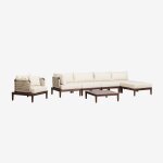 Canap de jardin d'angle modulable 4 pices avec table basse, pouf et fauteuil en bois d'acacia brayan ...