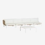 Canapé de jardin d'angle modulable 4 pièces et table basse roubly beige amande Canapé de jardin d'angle modulable 4 pièces et table basse roubly beige amande