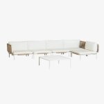 Canap� de jardin d'angle modulable 5 pi�ces et table basse roubly beige amande