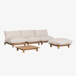 Canap de jardin inclinable modulable 3 pices avec table basse et pouf en bois d'acacia brina beige ...