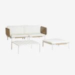 Canapé de jardin modulable 2 pièces avec 2 fauteuils d'angle, pouf et table basse roubly beige amande ... Canapé de jardin modulable 2 pièces avec 2 fauteuils d'angle, pouf et table basse roubly beige amande ...