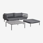 Canapé de jardin modulable 2 pièces avec 2 fauteuils d'angle, pouf et table basse roubly gris graphite ... Canapé de jardin modulable 2 pièces avec 2 fauteuils d'angle, pouf et table basse roubly gris graphite ...