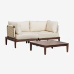 Canap de jardin modulable 2 pices avec 2 fauteuils d'angle et table basse en bois d'acacia brayan beige ...