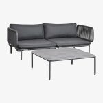 Canap� de jardin modulable 2 pi�ces avec 2 fauteuils d'angle et table basse roubly gris graphite