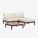 Canap� de jardin modulable 2 pi�ces avec table basse et pouf en bois d'acacia brayan beige cr�me