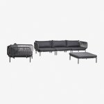 Canap� de jardin modulable 3 pi�ces avec 2 fauteuils d'angle, pouf et fauteuil roubly gris graphite