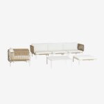 Canap de jardin modulable 3 pices comprenant 2 fauteuils d'angle, pouf, fauteuil et table basse roubly ...