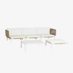 Canap� de jardin modulable 3 pi�ces avec 2 fauteuils d'angle, pouf et table basse roubly beige amande ...