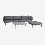 Canap� de jardin modulable 3 pi�ces avec 2 fauteuils d'angle, pouf et table basse roubly gris graphite ...