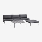Canap de jardin modulable 3 pices, pouf et table basse roubly gris graphite