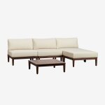 Canap de jardin modulable 3 pices avec table basse et pouf en bois d'acacia brayan beige crme