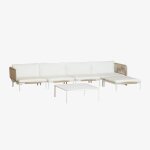Canap� de jardin modulable 4 pi�ces avec 2 fauteuils d'angle, pouf et table basse roubly beige amande ...