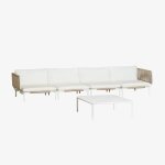 Canap� de jardin modulable 4 pi�ces avec 2 fauteuils d'angle et table basse roubly beige amande