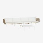 Canapé de jardin modulable 4 pièces avec 2 fauteuils d'angle et table basse roubly beige amande Canapé de jardin modulable 4 pièces avec 2 fauteuils d'angle et table basse roubly beige amande