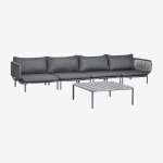Canap� de jardin modulable 4 pi�ces avec 2 fauteuils d'angle et table basse roubly gris graphite