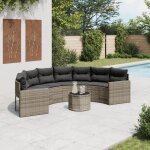 Canapé de jardin table coussins demi - rond gris résine tressée Canapé de jardin table coussins demi - rond gris résine tressée