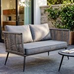 Canap� lounge en rotin 2 places avec coussins, banc de jardin, meuble d'ext�rieur et int�rieur, r�sistant ...
