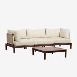 Ensemble de jardin avec canap� modulaire de 3 pi�ces avec 2 fauteuils d'angle et table basse en acacia ...