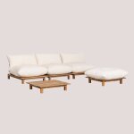 Canap� modulaire inclinable de jardin 3 pi�ces avec table basse et pouf brina beige cr�me