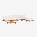 Canap� modulaire inclinable de jardin 4 pi�ces avec table basse et pouf brina beige cr�me