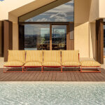 Canap� modulaire de jardin 4 pi�ces avec pouf convertible amaro jaune miel - rouge argile